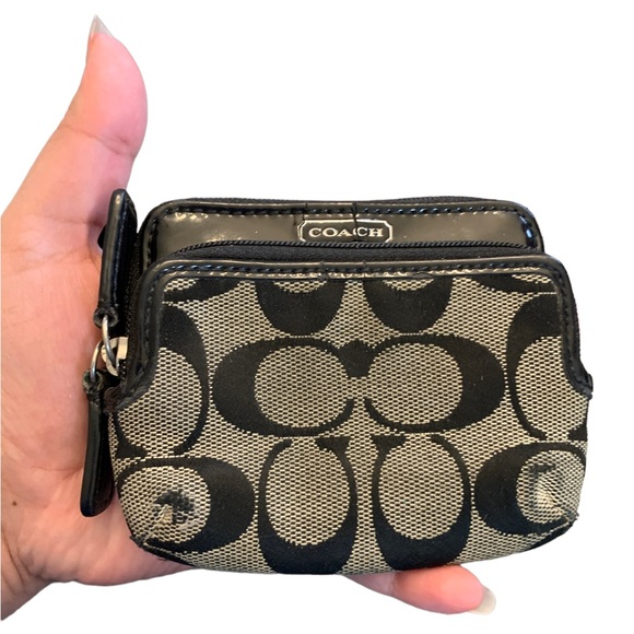 SOLD ❗️Coach Monogram Black Jacquard Mini Zipper Purse Pouch ID Card Wallet - Picture 2 of 11